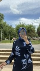 Hakim yaka lacivert viskon elbise