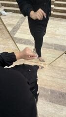 Dantel detaylı keten takım siyah